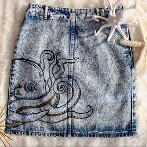 Hand painted Limited Express Denim jean Skirt